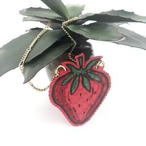 Gucci Strawberry Card Holder Pouch Bag Charm Coin Purse Necklace